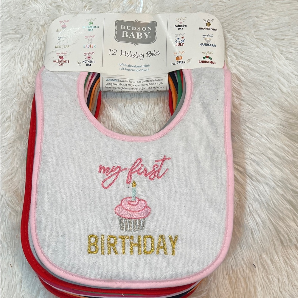 Hudson Baby Birthday Bibs Set with Pink and Gold Accents